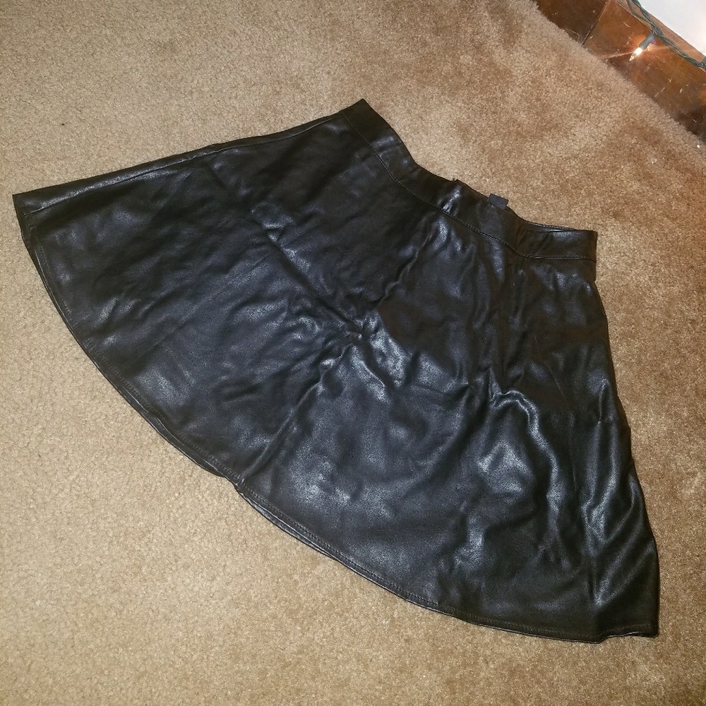 Faux leather black circle skirt